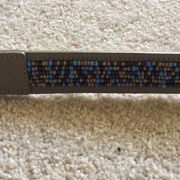 Chico's Blue Bead Faux Leather Adjustable Length Belt Silver Buckle - Picture 5 of 11